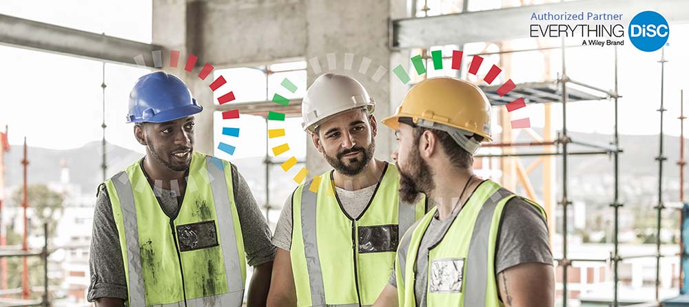 three construction professionals with their DiSC Halo indicating their personality
