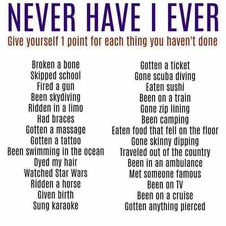 Never have I ever list