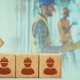 construction workers shaking hands behind an overlay of 5 blocks with construction people icons with 1 block not able to fit
